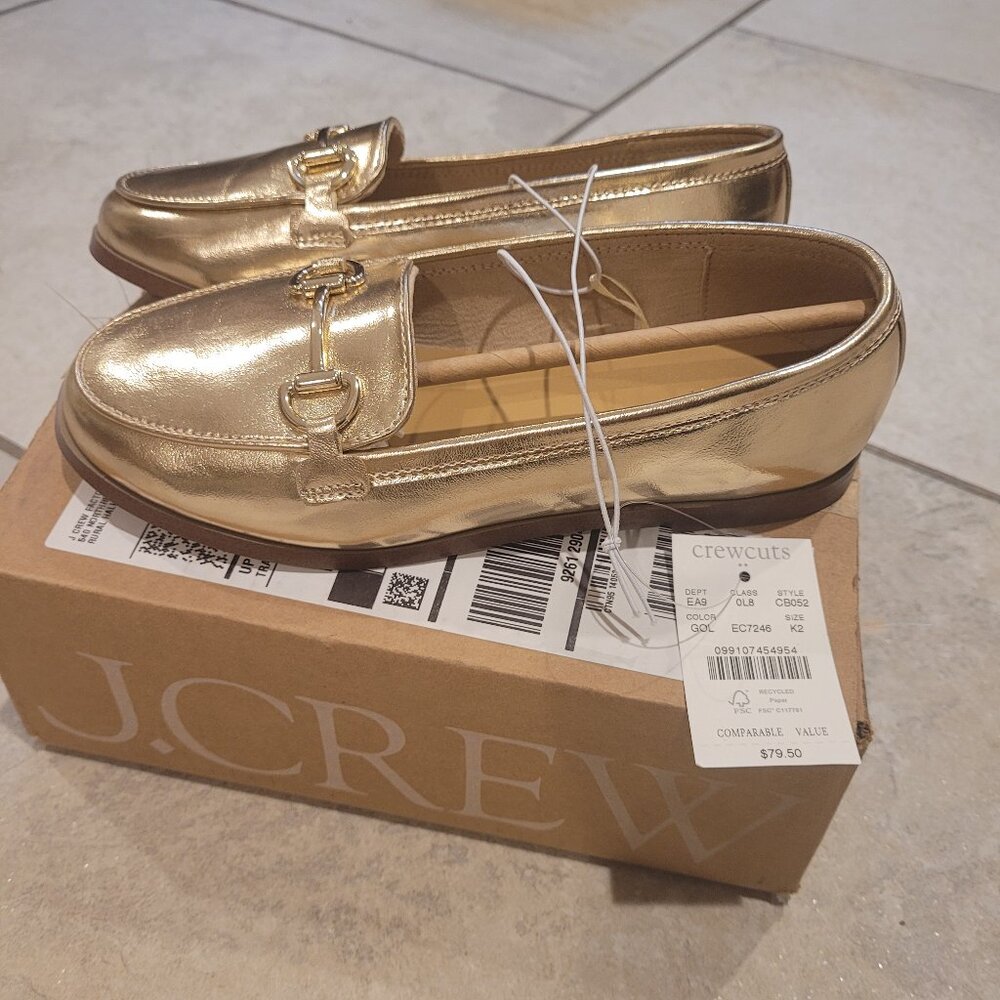 J Crew Girls' metallic bit loafers
